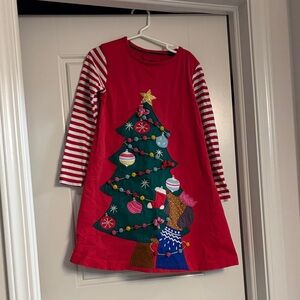 Mini Boden Red Dress with Green Christmas Tree and Multi-color Accents